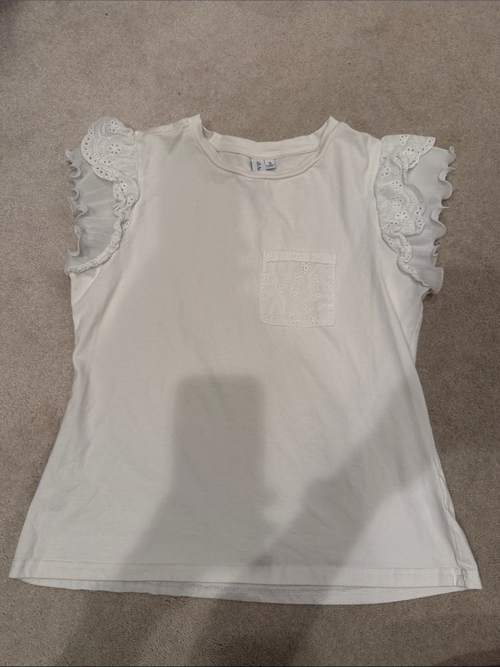 Girls' White Eyelet Ruffle Sleeve Tee